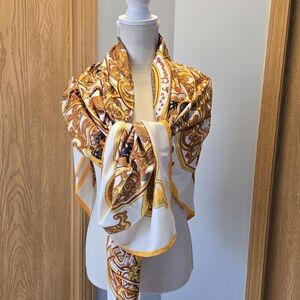 Elegant Silk Gold and White Scarf